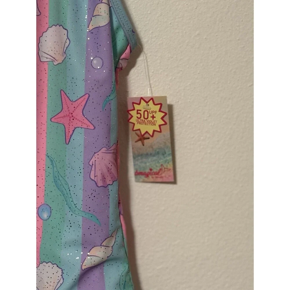 BMagical Girls 2-Piece Swimsuit Lot Size 12 - Pink/Teal Cut-Out & Seashell 1 NWT